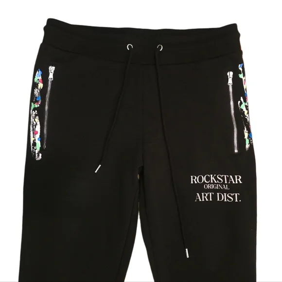 Rockstar Original Black Art Dist Sweatpants Large - Picture 2 of 7
